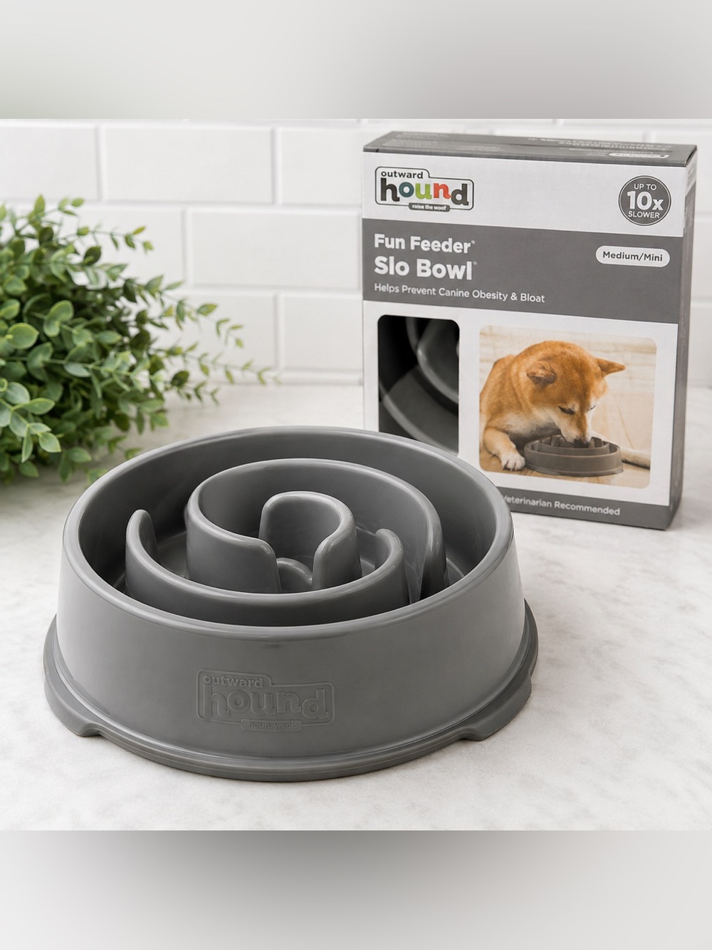 Outward Hound Fun Feeder Slo Bowl Medium Mini Slow Feeder Dog Bowl Grey
